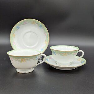 Vintage Noritake Two Cup And Saucer Sets Flower Pattern One Occupied Japan Pink